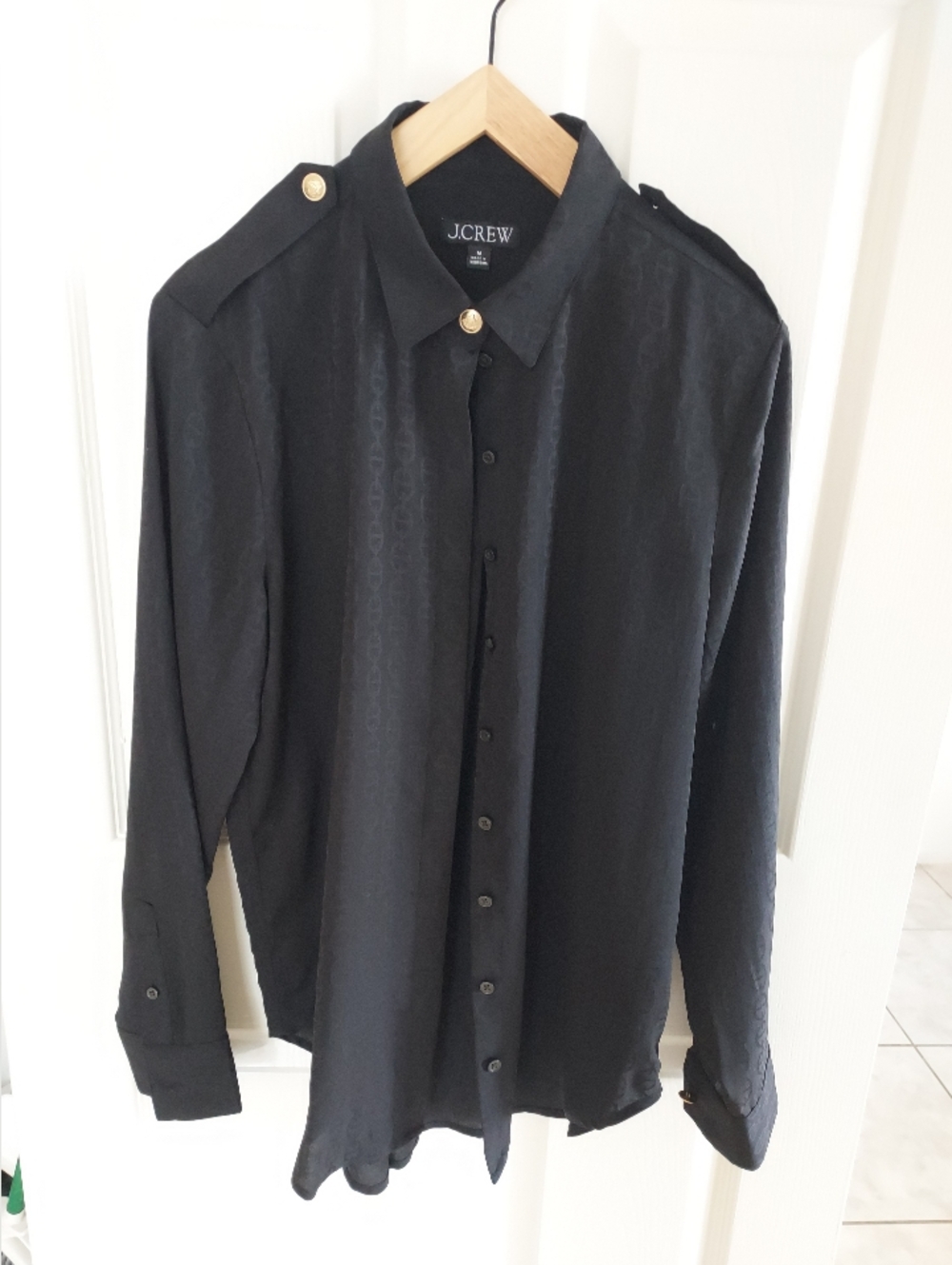 J. Crew Black Long-Sleeve Button-Up Shirt with Gold Buttons